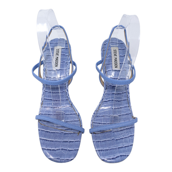 Steve Madden Snap Strappy Heeled Sandal Blue Crocodile Embossed Stiletto Size 10 - Picture 4 of 6